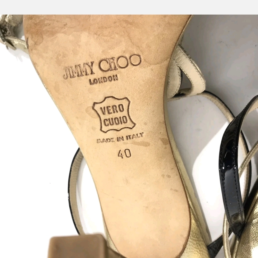 SOLD SOLD SOLD Jimmy Choo Metallic Gold Black Heels Sandals Size 40 9 - Picture 8 of 9